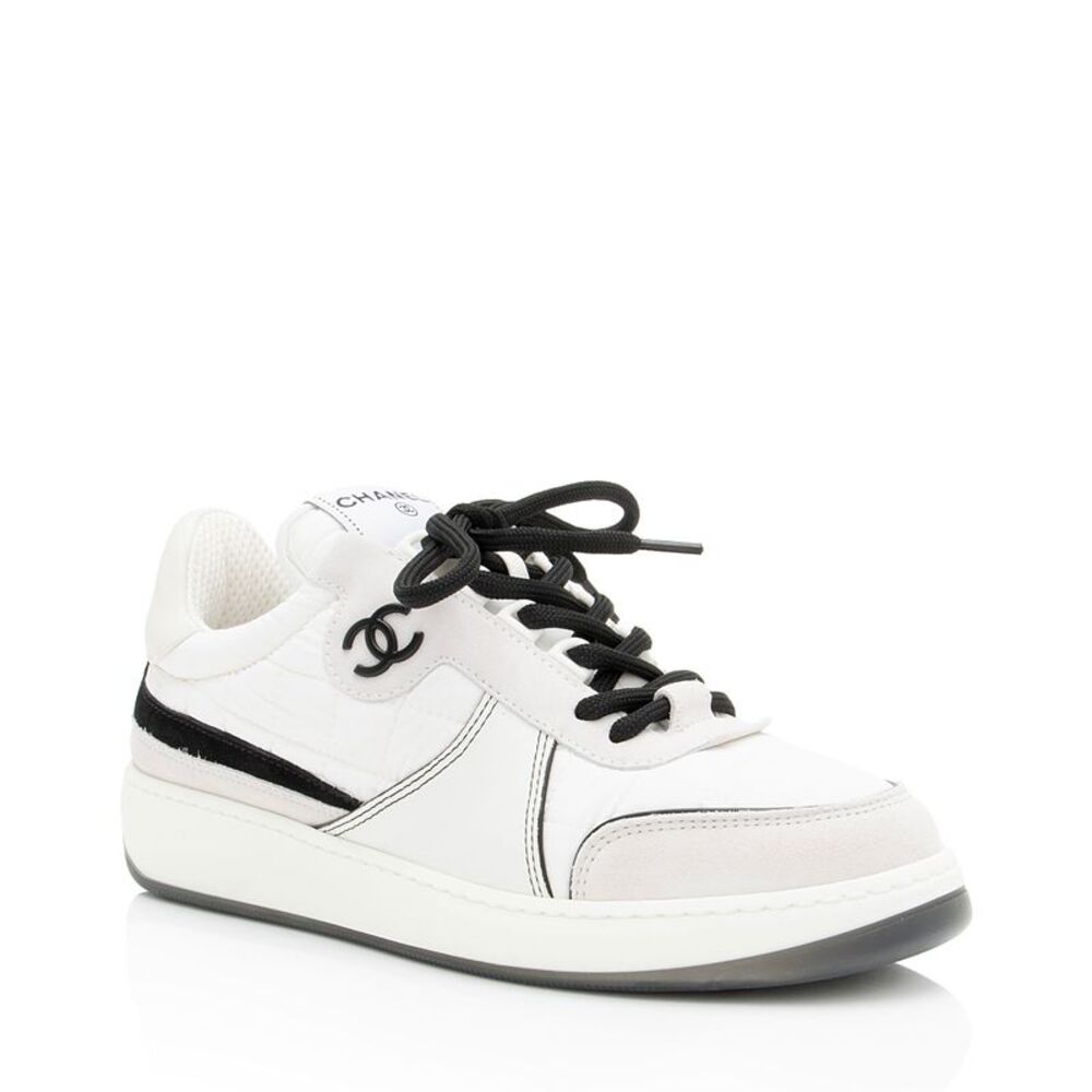 Chanel Suede Calfskin Quilted Fabric CC Sneakers - Size 8 / 38